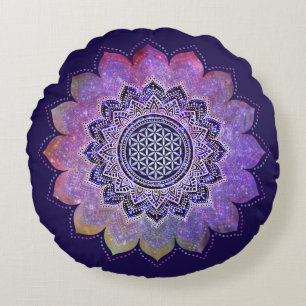 Flower Of Life - Vintage Style Galaxy Space 1 Round Cushion