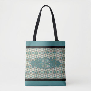 Flower of Life - vintage X & stamp pattern BG 1 Tote Bag