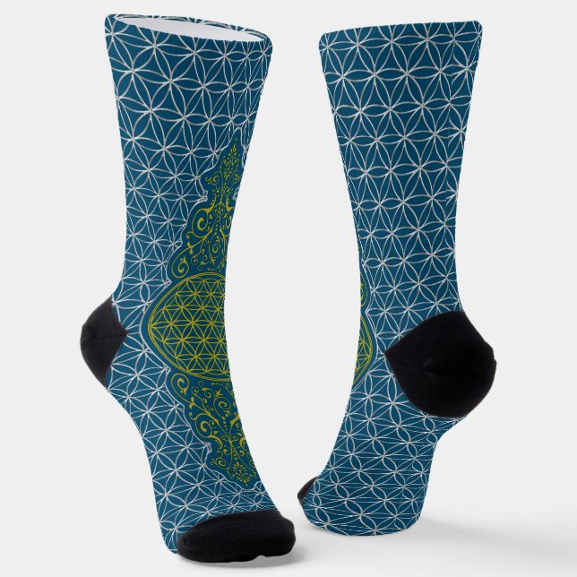 FLOWER OF LIFE - vintage XI stamp pattern Socks (Angled)