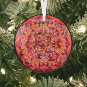 Flower of Life Warm Tones Glass Tree Decoration