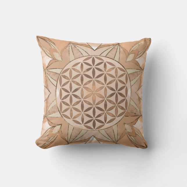 Flower of Life Watercolor gentle peach Cushion (Front)