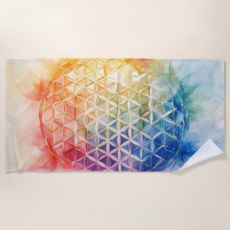 Flower of Life - Watercolor Painting Beach Towel
