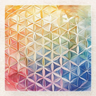 Flower of Life - Watercolor Painting Glass Coaster