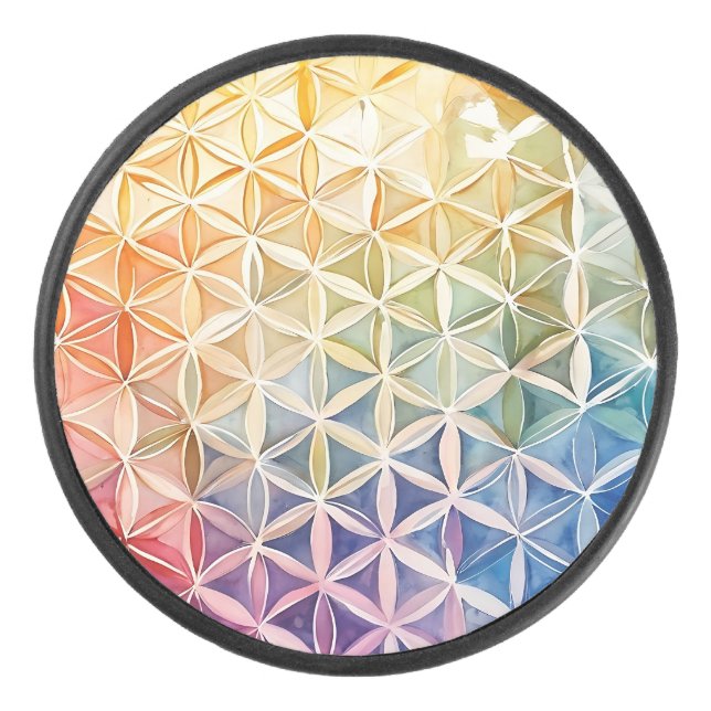 Flower of Life - Watercolor Painting Hockey Puck (Front)