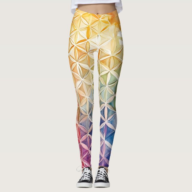 Flower of Life - Watercolor Painting Leggings (Front)
