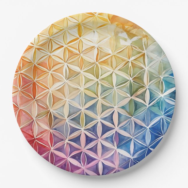 Flower of Life - Watercolor Painting Paper Plate (Front)