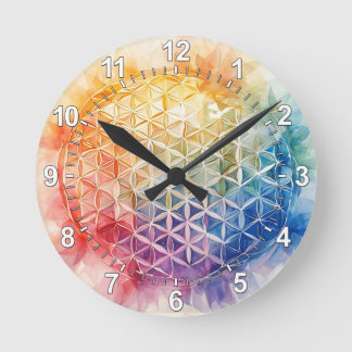 Flower of Life - Watercolor Painting Round Clock