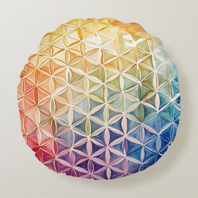 Flower of Life - Watercolor Painting Round Cushion (Front)