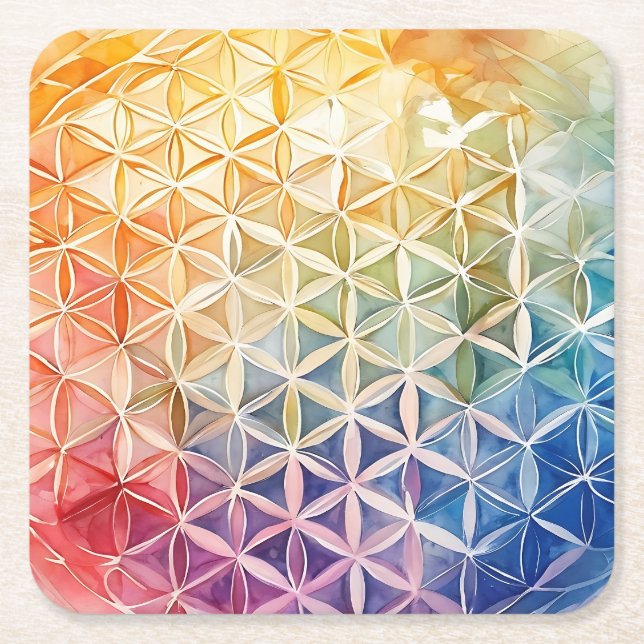 Flower of Life - Watercolor Painting Square Paper Coaster (Front)