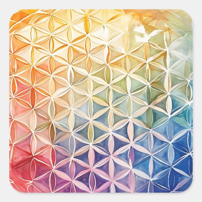Flower of Life - Watercolor Painting Square Sticker (Front)