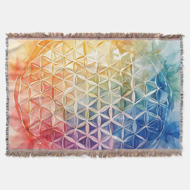 Flower of Life - Watercolor Painting Throw Blanket (Front)