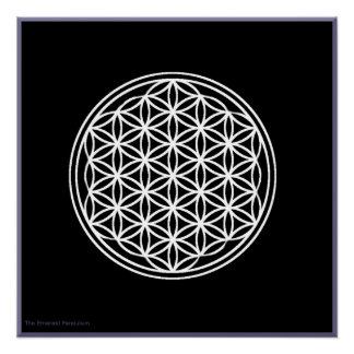 Flower of Life White on Black Glossy Poster