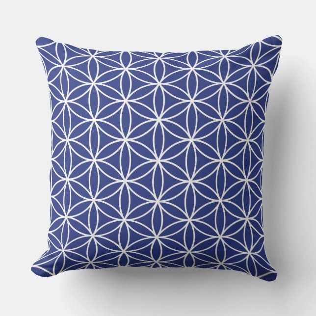 Flower of Life White on Blue Pattern Cushion (Front)