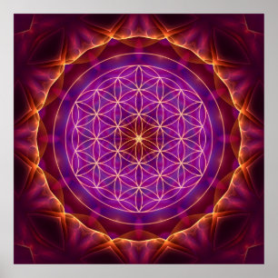 Flower of Life with Lila-Golden Mandala Poster
