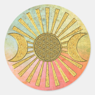 Flower Of Life with Moon Classic Round Sticker