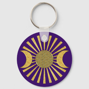 Flower Of Life with Moon Key Ring
