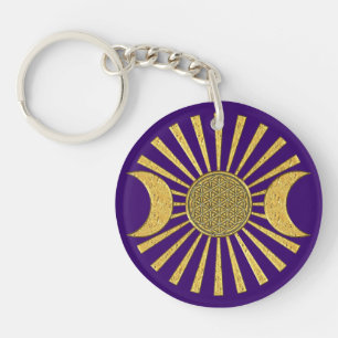 Flower Of Life with Moon Key Ring