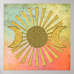Flower Of Life with Moon Poster