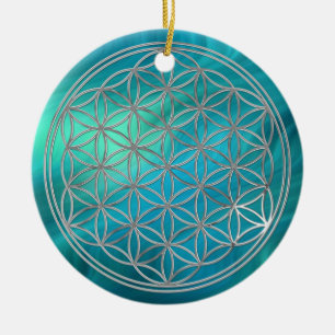 Flower Of Live / silver bluegreen waves Ceramic Tree Decoration