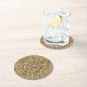 Flower Of Live - sun - seamless pattern 4 Round Paper Coaster