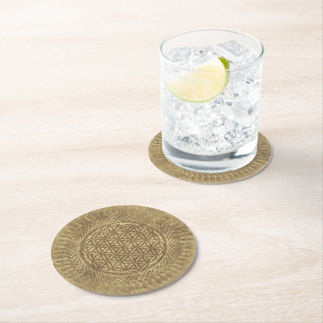 Flower Of Live - sun - seamless pattern 4 Round Paper Coaster (Insitu)