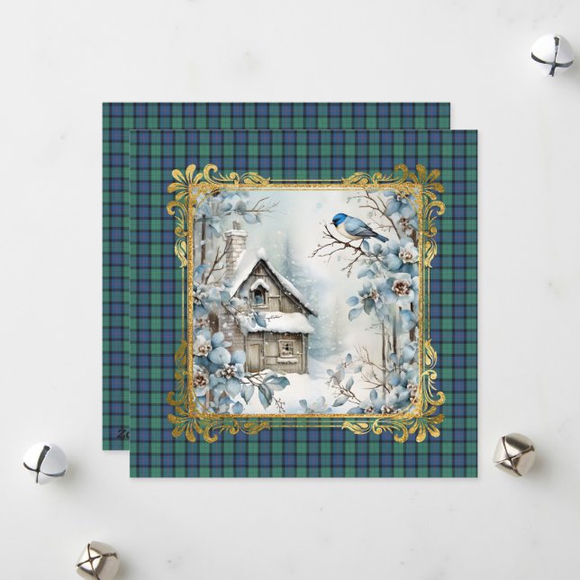 Flower of Scotland Scottish Tartan Christmas Holiday Card (Front/Back In Situ)