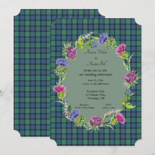 Flower of Scotland Tartan With Gold Frame Invitation