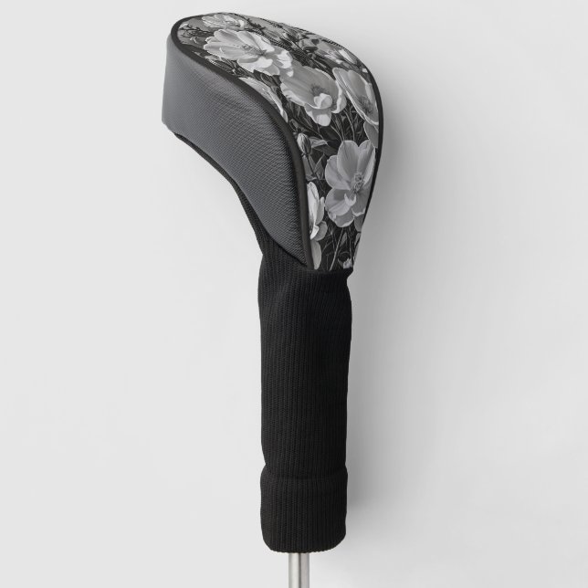 Flower oil painting grayscale golf head cover (Angled)