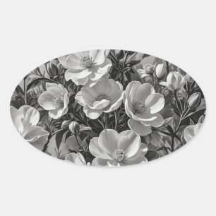 Flower oil painting grayscale oval sticker