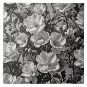 Flower oil painting grayscale tile