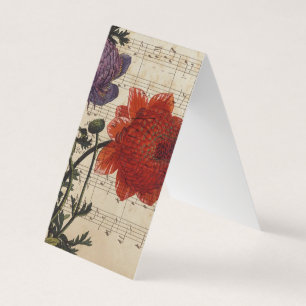 Flower on Sheet Music Folded Bookmark  Business Card