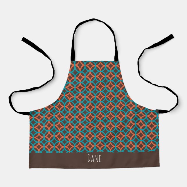 Flower Orange Blue Minimal Pattern Apron (Front)