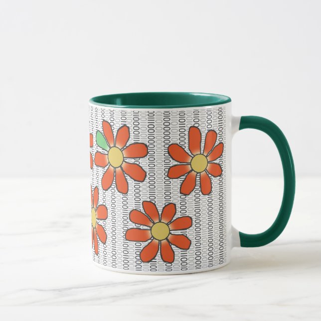 Flower Orange Green on Binary Code Mug (Right)