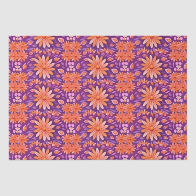 Flower Orange Purple and White 4 Tissue Paper (Front)
