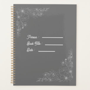 Flower Outline Book Dark Grey Cover Planner