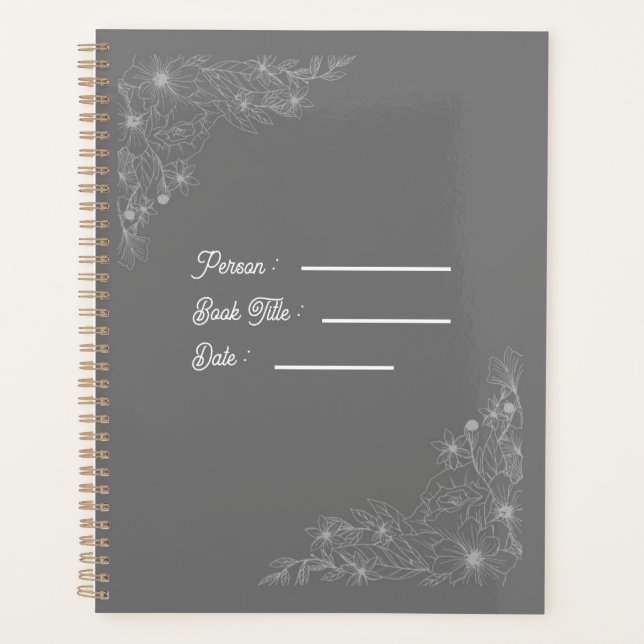 Flower Outline Book Dark Grey Cover Planner (Front)