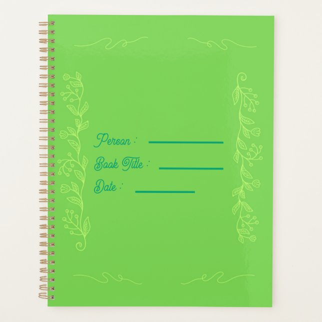 Flower Outline Book Green Cover Planner (Front)
