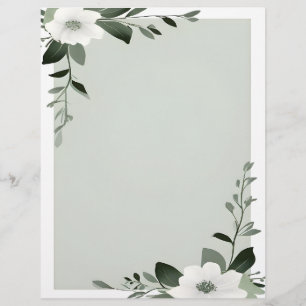 Flower Overlay Border in Sage Green Custom Letterhead