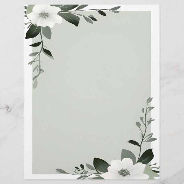 Flower Overlay Border in Sage Green Custom Letterhead (Front)