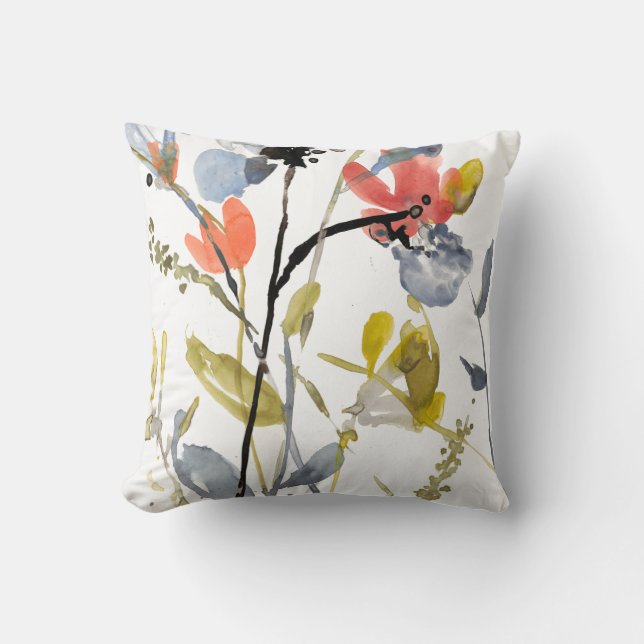 Flower Overlay - Watercolor Flowers & Stems Cushion (Front)