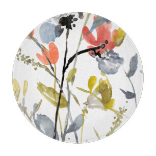 Flower Overlay - Watercolor Flowers & Stems Cutting Board