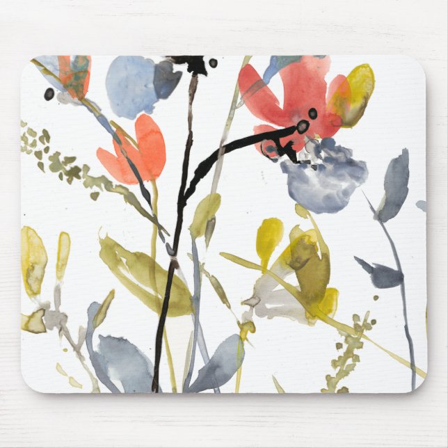 Flower Overlay - Watercolor Flowers & Stems Mouse Mat (Front)