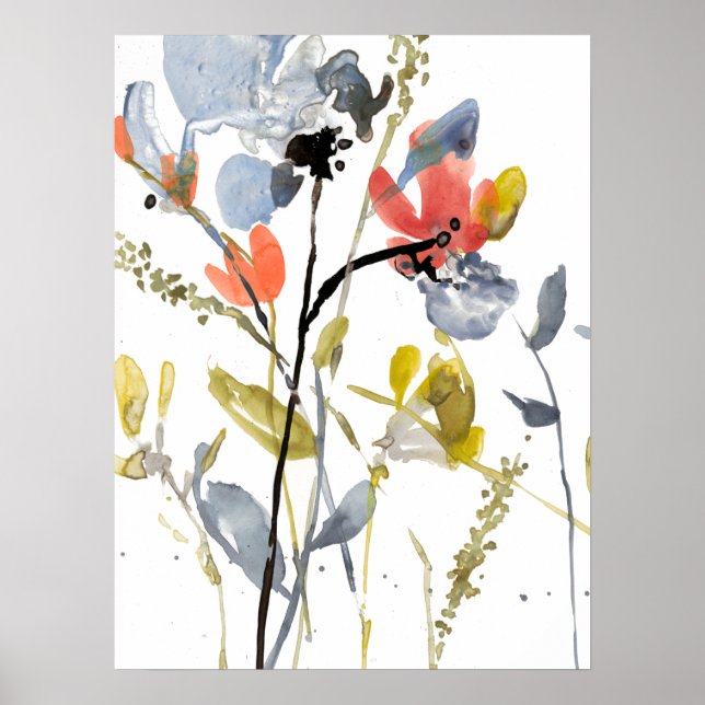 Flower Overlay - Watercolor Flowers & Stems Poster (Front)