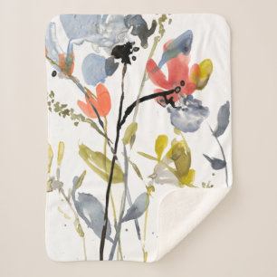 Flower Overlay - Watercolor Flowers & Stems Sherpa Blanket