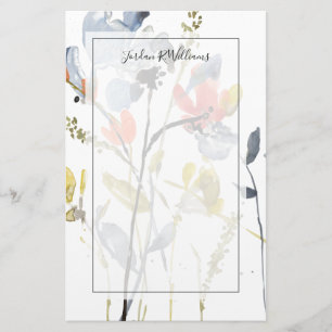 Flower Overlay - Watercolor Flowers & Stems Stationery
