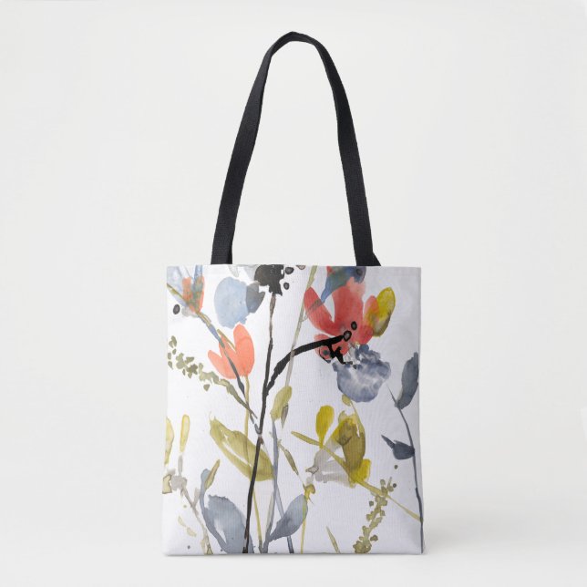 Flower Overlay - Watercolor Flowers & Stems Tote Bag (Front)