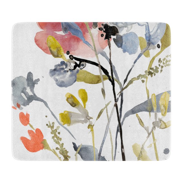 Flower Overlay - Watercolor Pastel Flowers Cutting Board (Front)