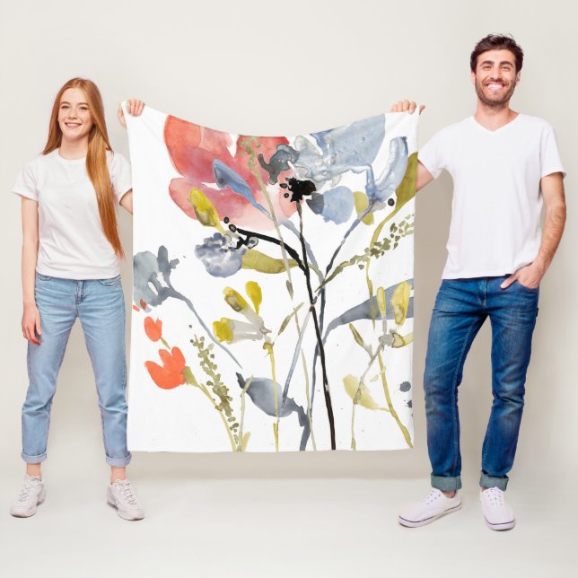 Flower Overlay - Watercolor Pastel Flowers Fleece Blanket (In Situ)
