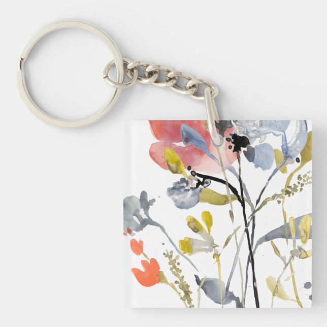 Flower Overlay - Watercolor Pastel Flowers Key Ring (Front)