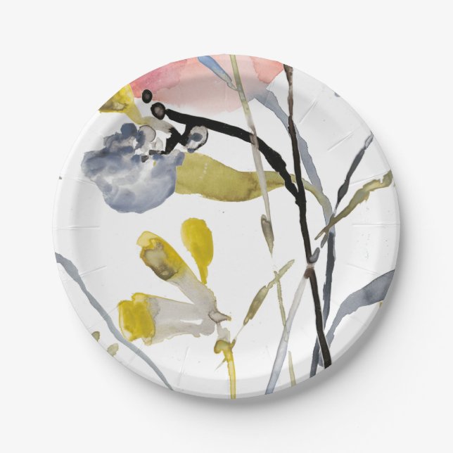 Flower Overlay - Watercolor Pastel Flowers Paper Plate (Front)